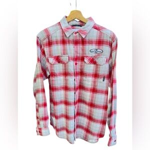 Columbia Men’s Red and White Plaid Button-Up Shirt
